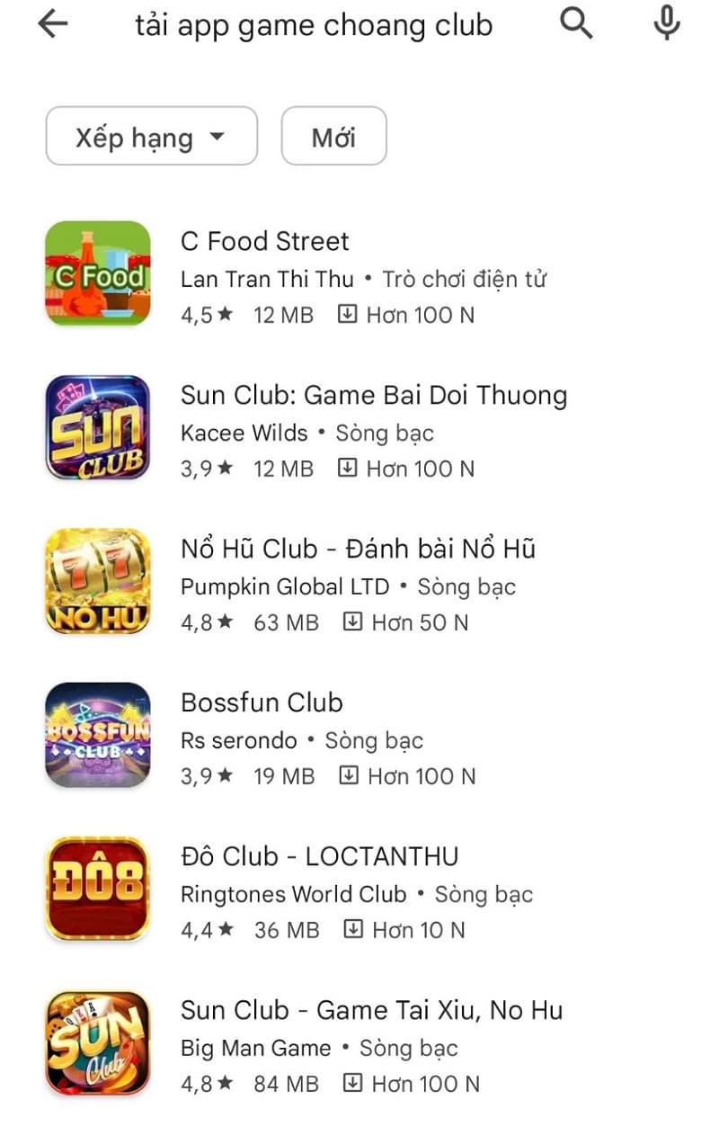 Danh sách các app game choang club lừa đảo