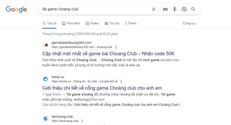 Danh sách trang web Choang club lừa đảo
